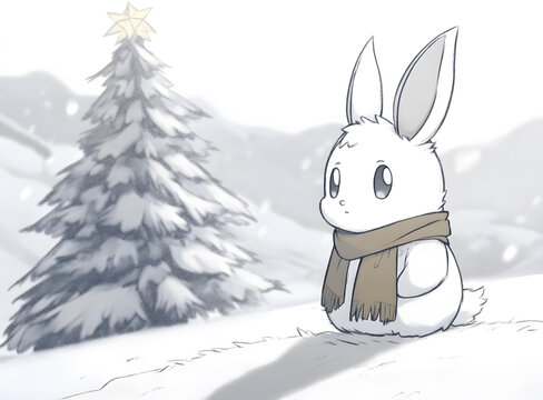 冬季雪景兔子