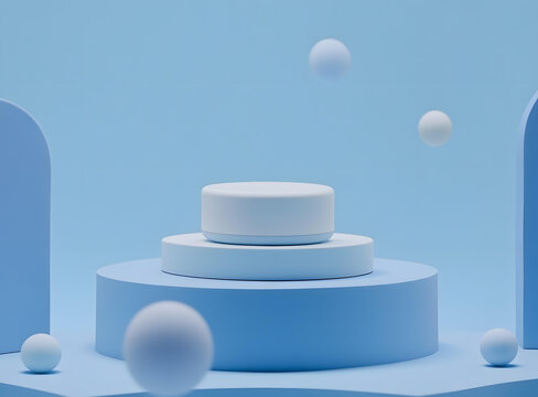 藍色抽象極簡主義 3D 渲染圓形平臺