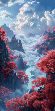 秋日勝景: 紅葉與壯麗山峰
