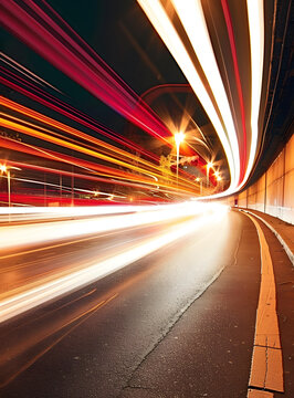 夜晚城市高速公路車流燈光軌跡抽象背景