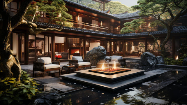 具有現(xiàn)代氣息的傳統(tǒng)中式住宅庭院