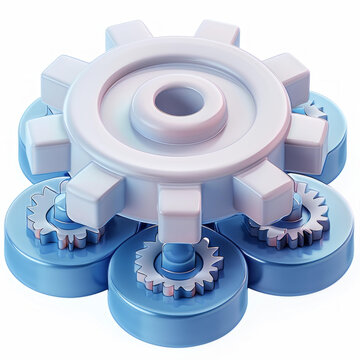六個小齒輪連接到中心齒輪的3D插圖