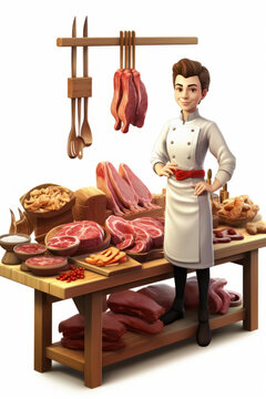 屠夫站在肉攤前