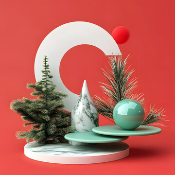 抽象圣誕節(jié)裝飾品，大理石和綠色