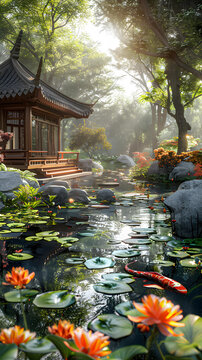鯉魚池塘的風(fēng)景