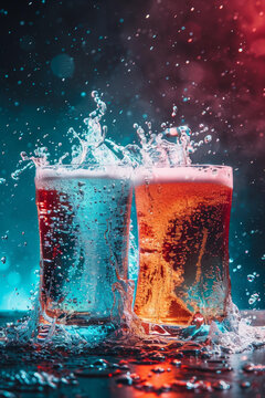 兩杯啤酒飛濺的水花