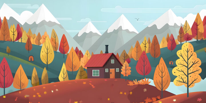 秋天山區(qū)小屋風(fēng)景