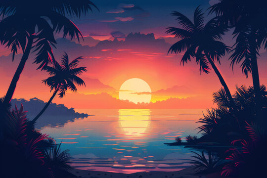夕陽下的海灘