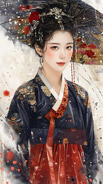 身著傳統(tǒng)韓服的美麗女子