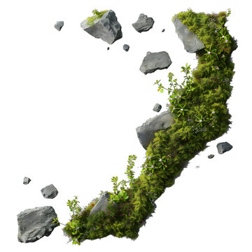 [免摳素材]白色背景上的綠色苔蘚和巖石