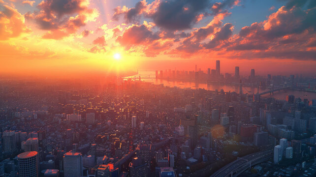 夕陽下的城市天際線
