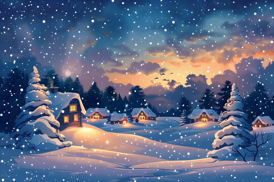 雪夜村莊的AI圖片