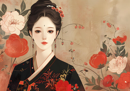 身穿漢服的年輕女子畫像