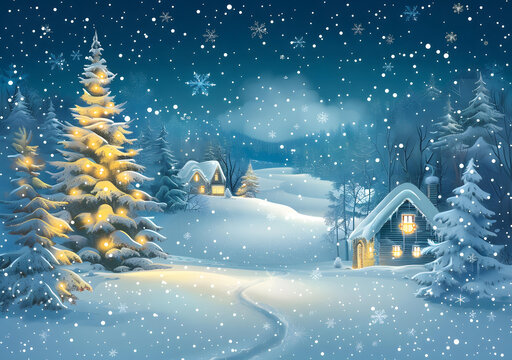 圣誕節(jié)雪夜小屋