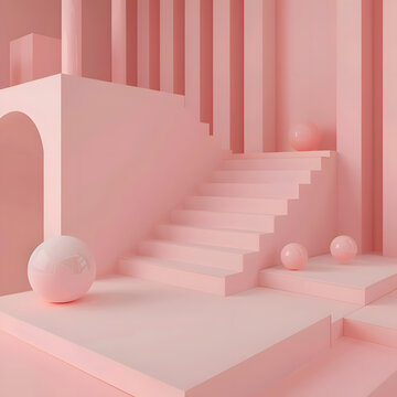 粉紅色簡約抽象3D渲染