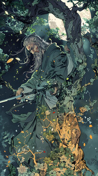 白發(fā)武士樹下望月
