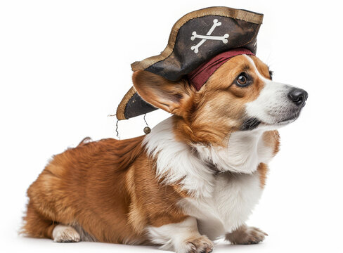 一只可愛的小柯基犬戴著海盜帽