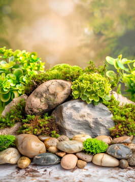 綠色苔蘚和巖石的模糊背景