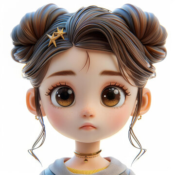 可愛的大眼睛棕色頭發(fā)的動(dòng)漫少女插圖
