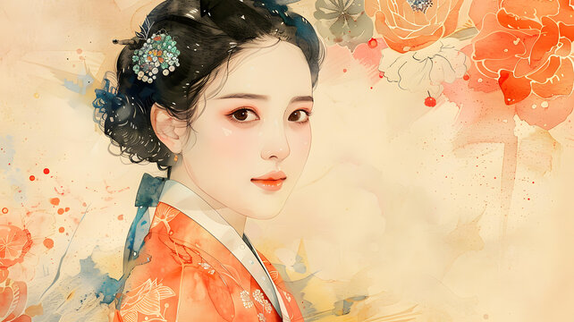 身穿韓國傳統(tǒng)服飾的美麗韓國女性