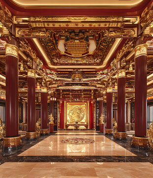 中國(guó)傳統(tǒng)宮殿室內(nèi)設(shè)計(jì)，金紅裝飾