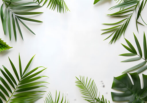 白色背景上的綠色熱帶植物葉子