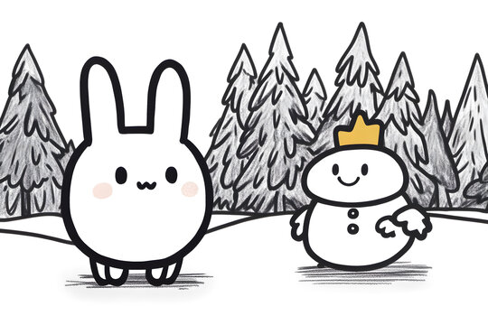 可愛的小兔子和雪人