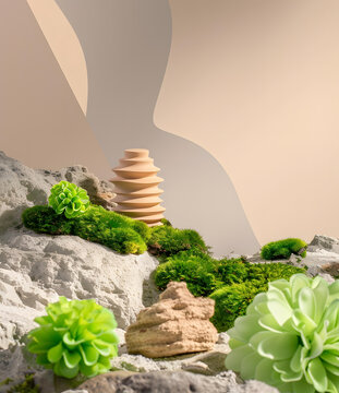抽象幾何形狀和綠植背景