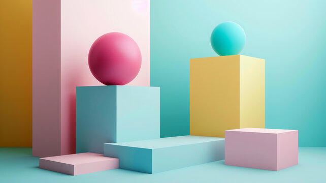 柔和幾何體與球體背景