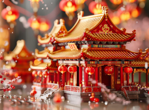 春節(jié)廟宇3D