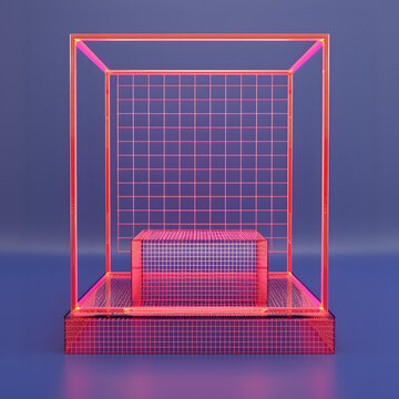 抽象幾何線框立方體3D渲染