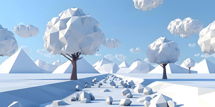 低多邊形冬季雪景