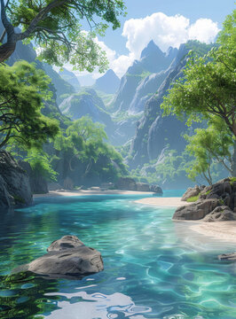 熱帶島嶼風光:綠意盎然的寂靜海灘