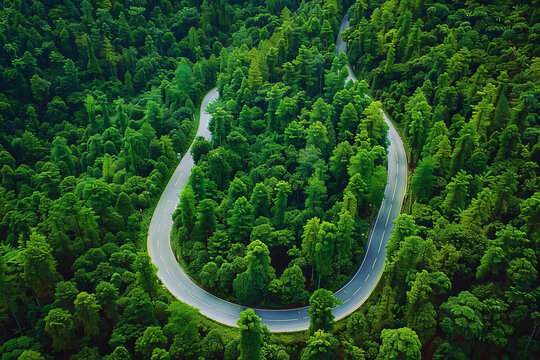 蜿蜒穿過茂密森林的公路