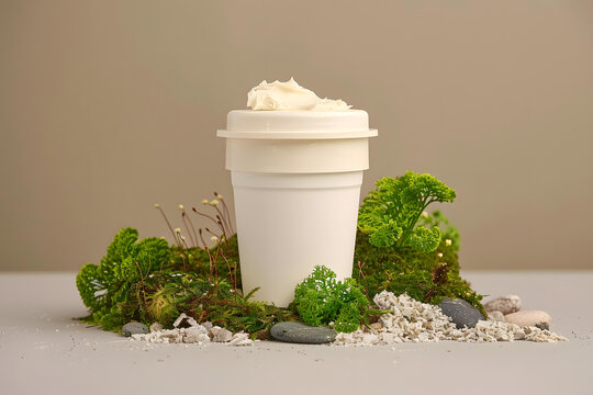 苔蘚和巖石環(huán)繞的白杯
