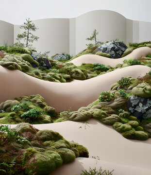 苔蘚與巖石的抽象景觀