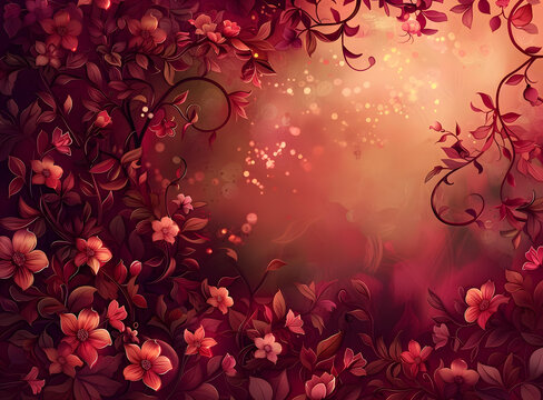 紅色花朵和藤蔓的插圖