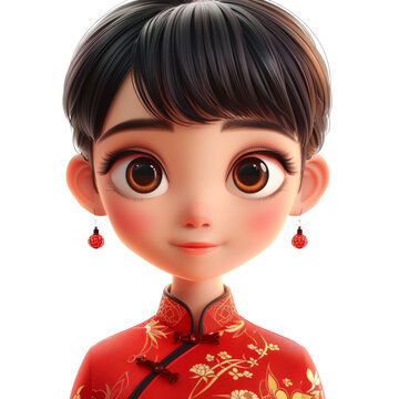 身穿紅色旗袍的中國女孩
