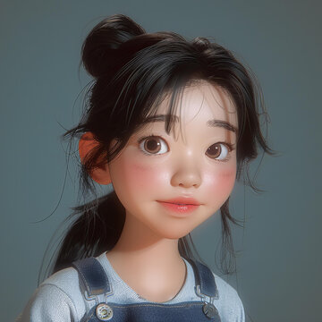 一個(gè)黑發(fā)褐眼身穿藍(lán)色丹寧服的年輕女孩插圖