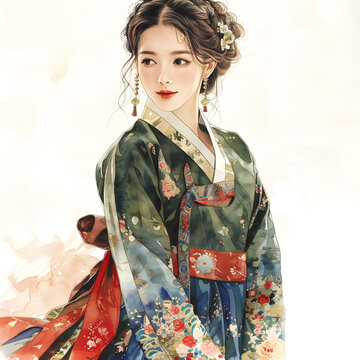 身穿韓國傳統(tǒng)服飾的美麗韓國女性
