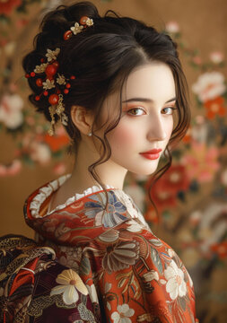 身穿和服的年輕女子肖像