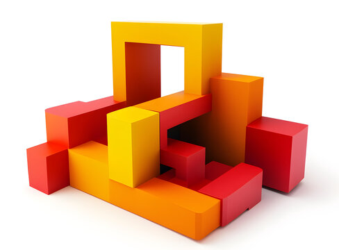 紅色和黃色抽象3D積木結(jié)構(gòu)