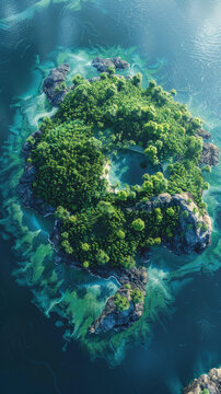 綠植小島與碧藍(lán)瀉湖