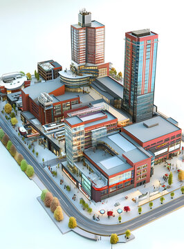 現(xiàn)代城市建筑街景鳥瞰圖