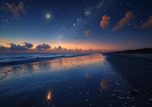 夜空海灘的AI圖片