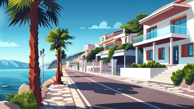 海濱棕櫚樹和房屋