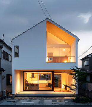 現(xiàn)代兩層建筑住宅，帶大型窗戶