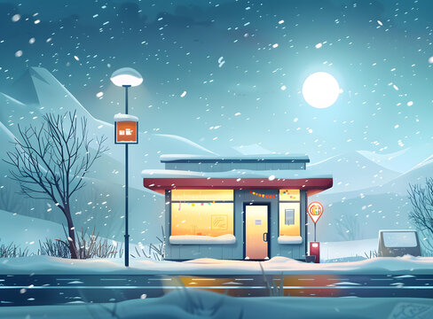 雪夜商店的AI圖片