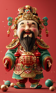 中國財神3D插圖