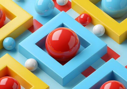 幾何形狀與球體的3D渲染圖